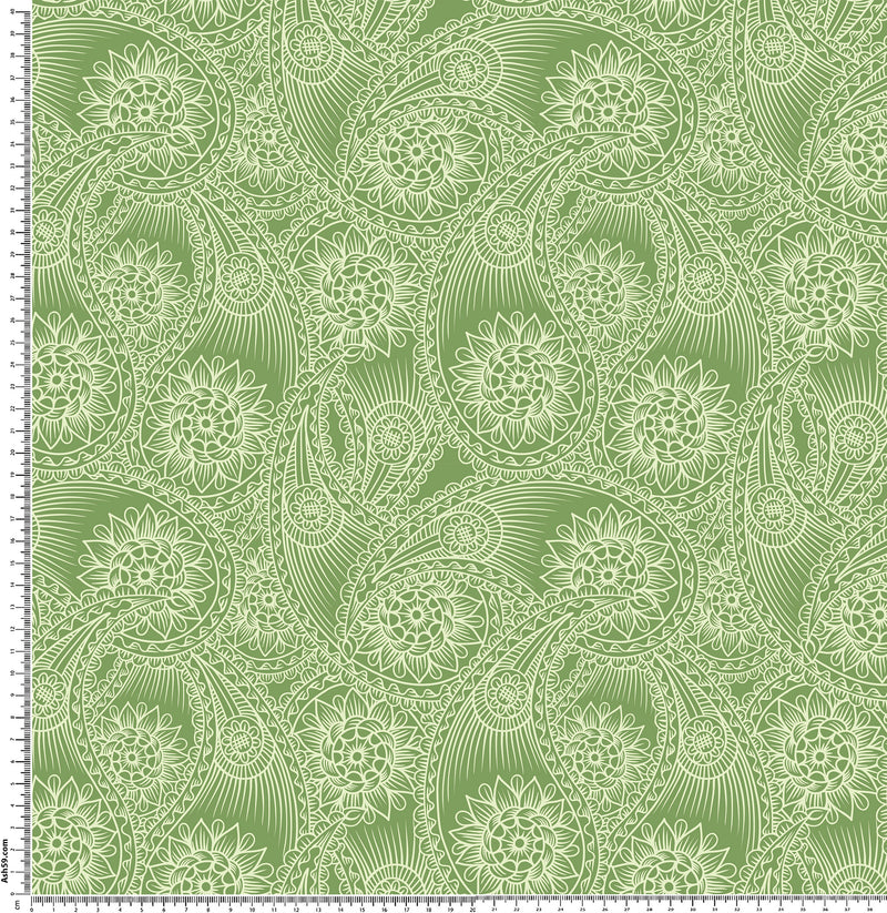 P4 Green and white drawing paisley.