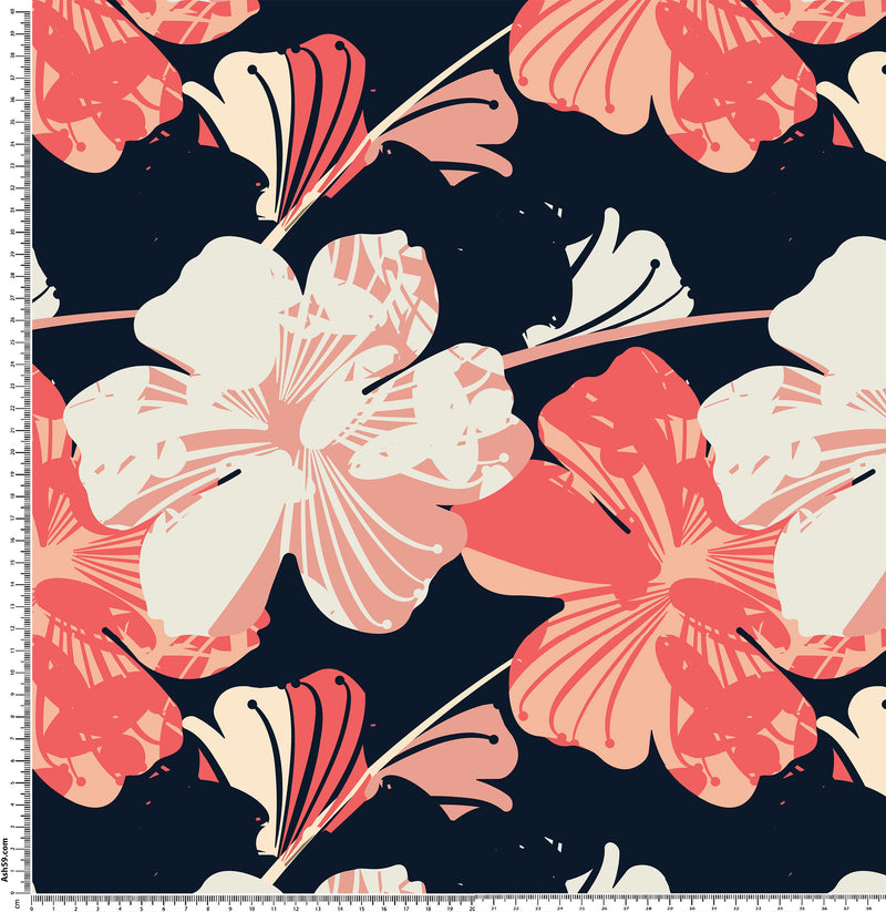 F1 Abstract tropical floral on navy.