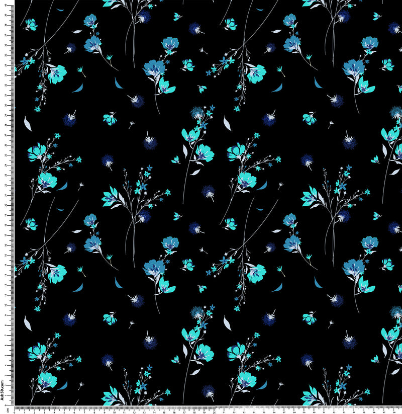 F25 Blue floral on black.