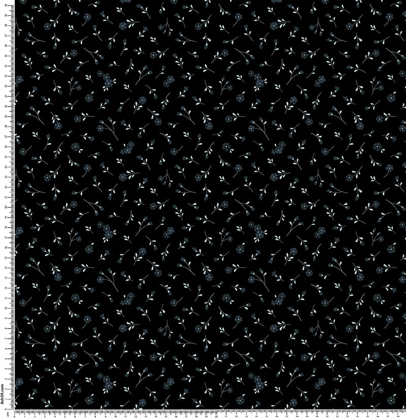 F2 Black and grey ditsy floral.