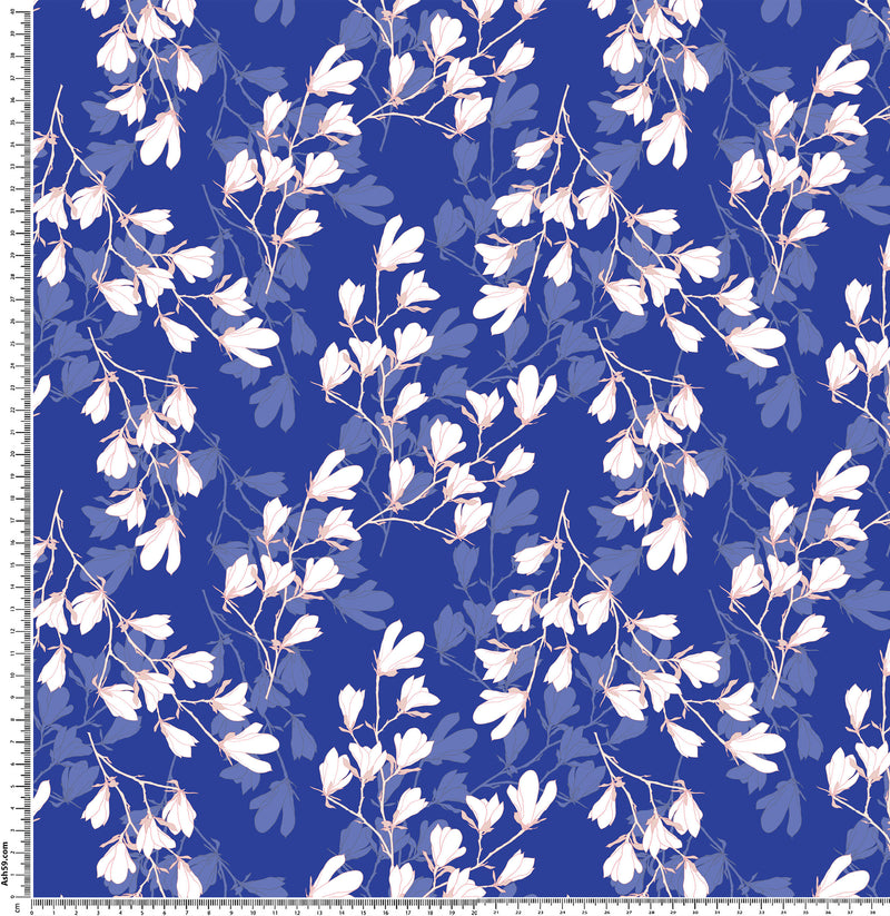 F46 Pink and white floral on royal blue.