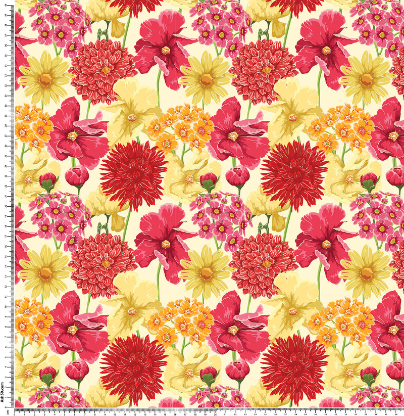 F62 Red and yellow floral.