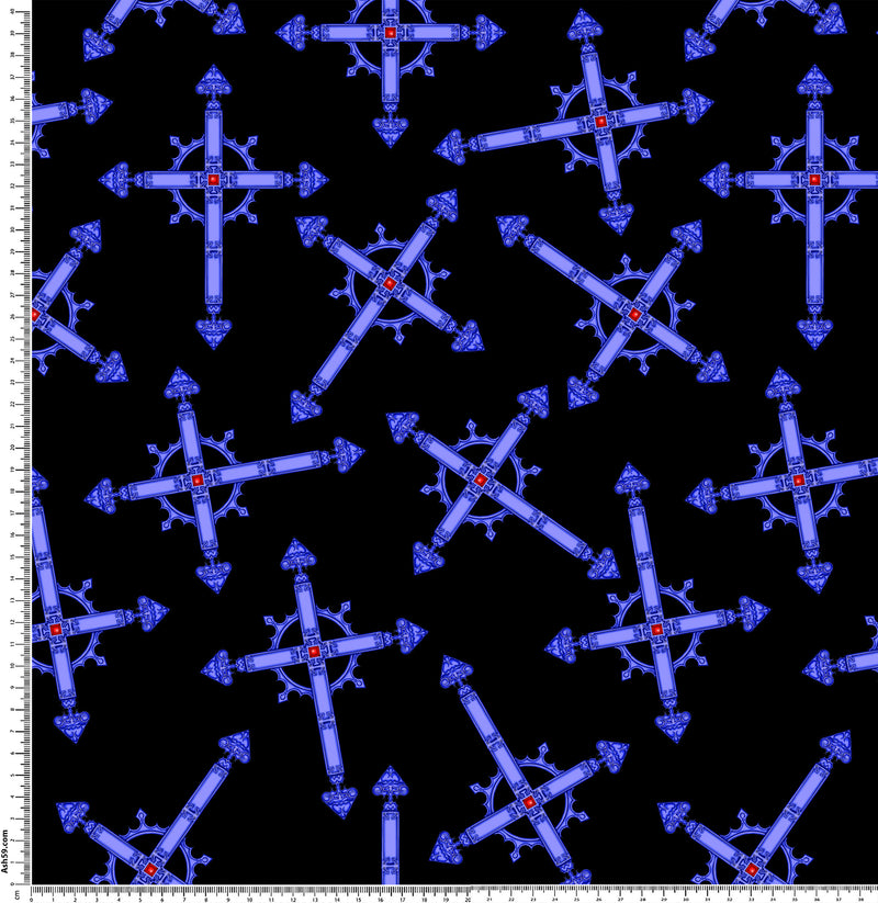 Gothic cross blue on black pattern.