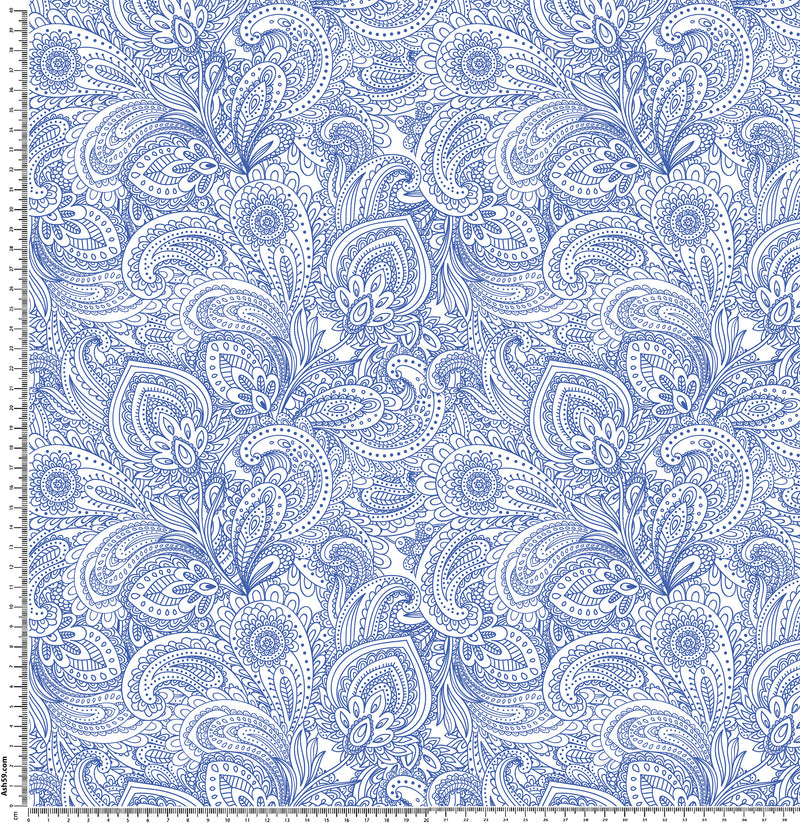 P1 Blue and white line drawing paisley.