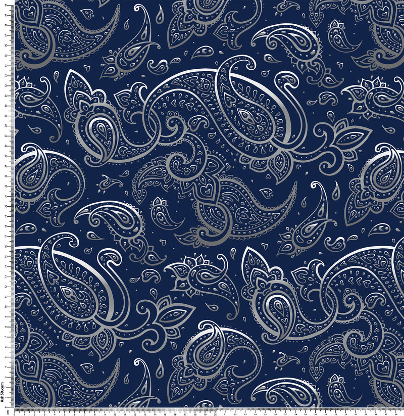 P5 Grey silver paisley on navy.