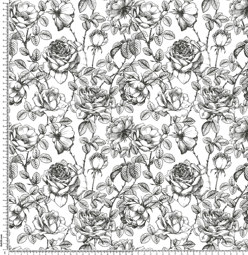 S1004 Vintage black and white floral.
