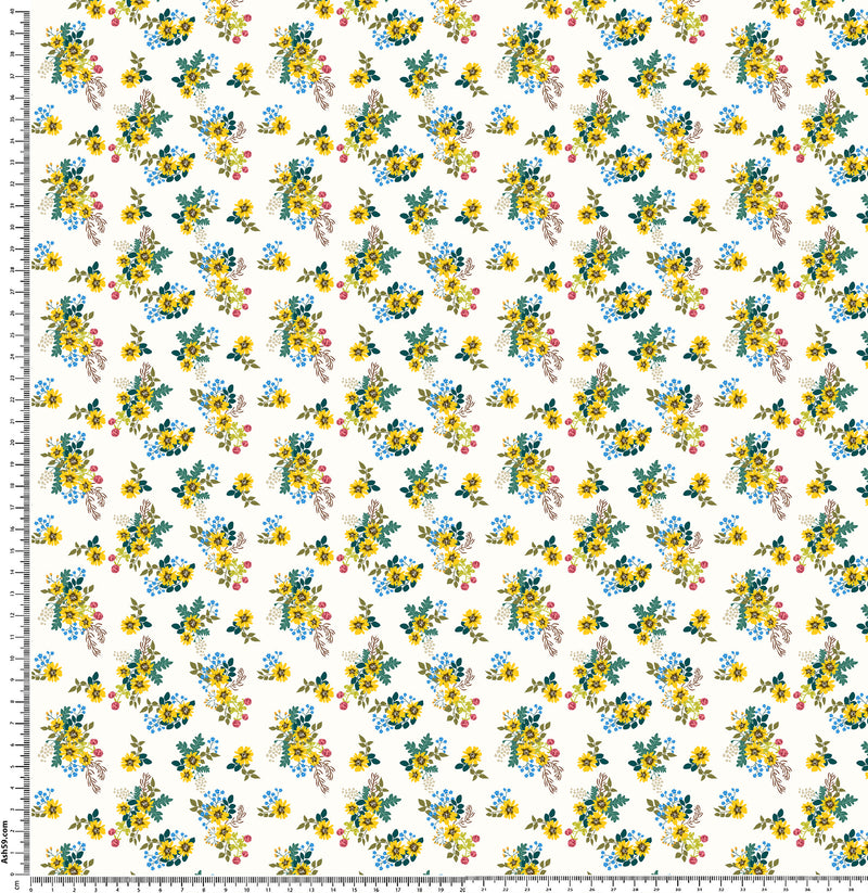 S126 ditsy floral yellow on white.