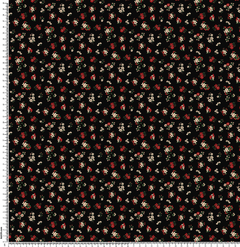 ditsy bunches floral red on black.