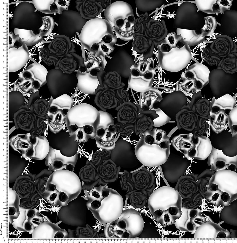 skull heart rose black & white.